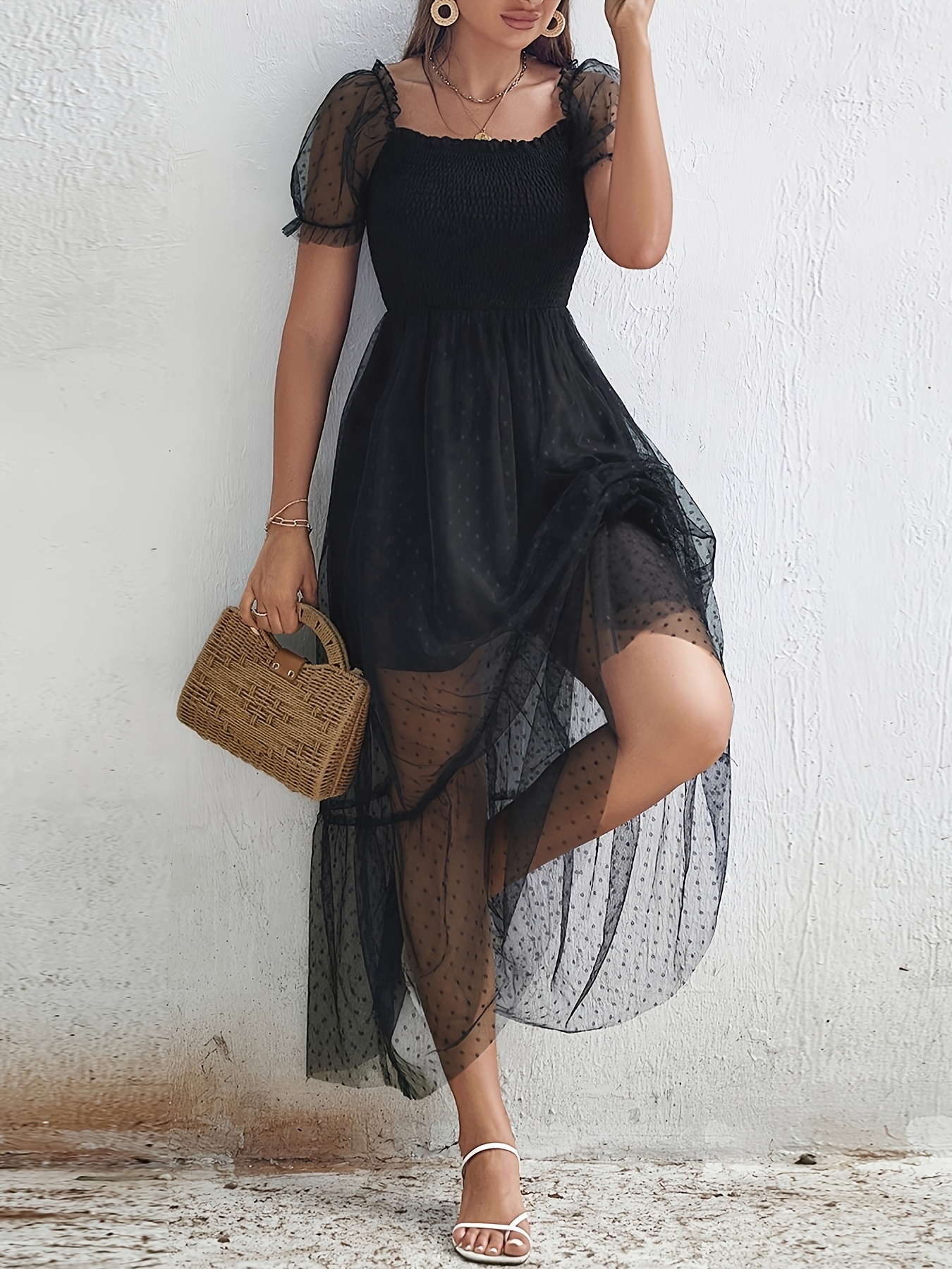 green emerald velvet dress Black Flowy Midi Dress main image 0