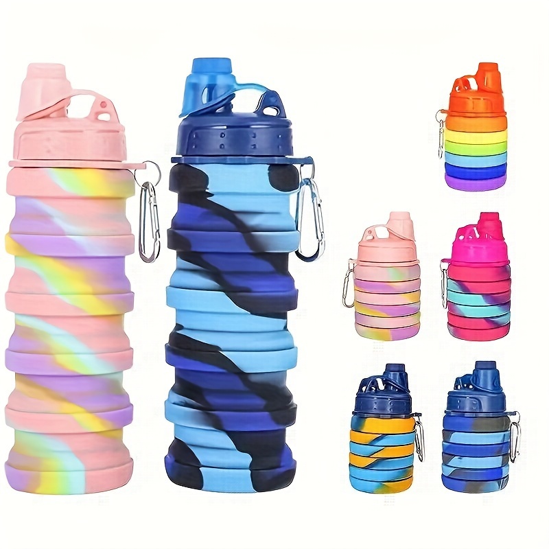 

1pc Collapsible Water Bottle With Carabiner, Leakproof Reusable Silicone Water Cup, Perfect For Travel, Camping, Hiking, Climbing