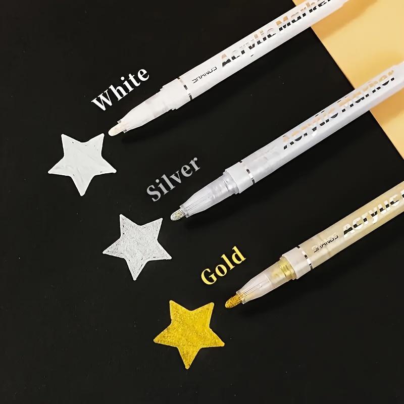 

2/3pcs Waterproof High Gloss Acrylic Marker Pens - Golden, Silvery, White - Suitable For Art And Crafts - Marker Pens For Stones, Metals, Plastics, And Paper (please Refer To The Manual Before Use)