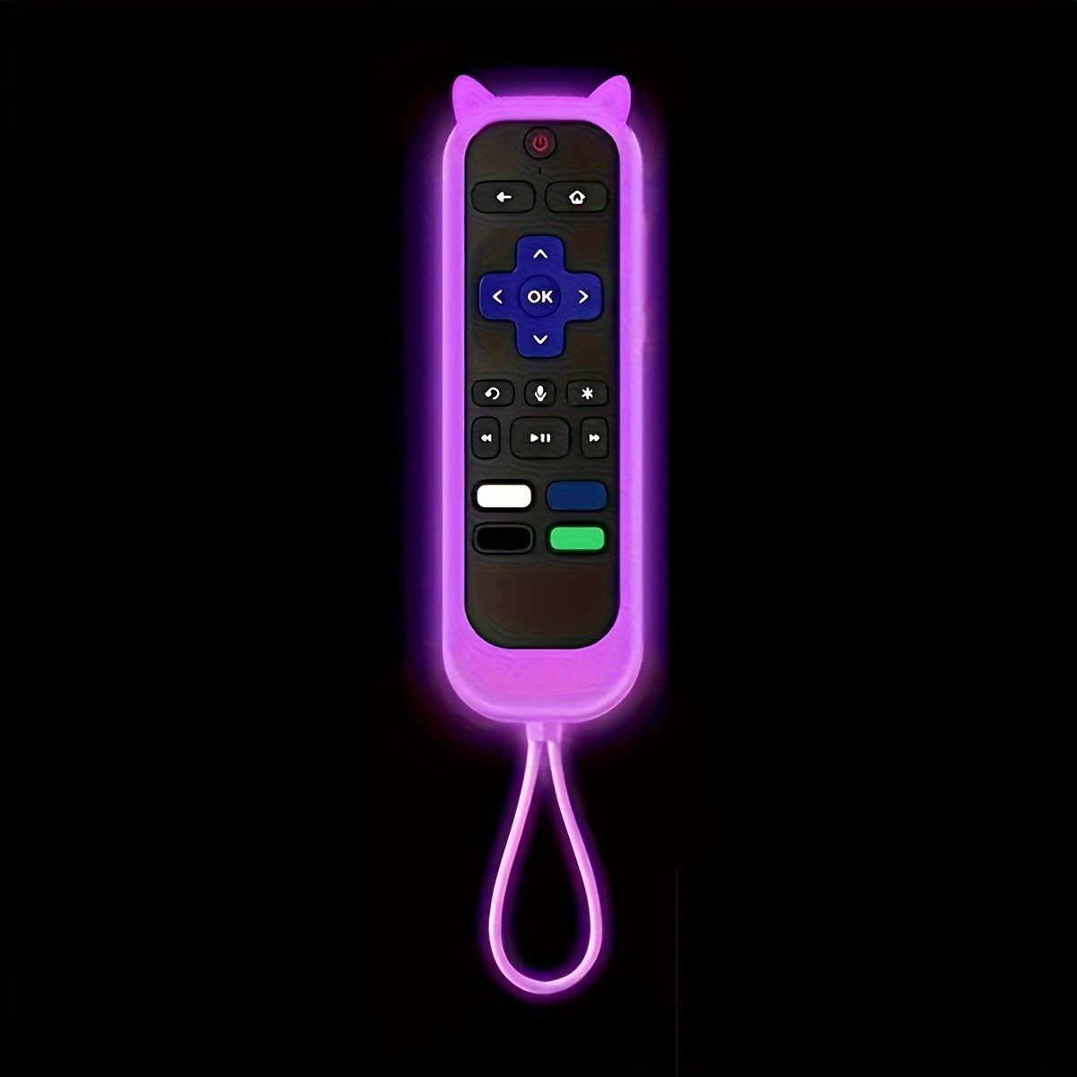 Cute Cat Ear Shaped Glow-In-The-Dark Silicone Universal Remote Control Cover with Lanyard, Suitable for TCL And Hisense.