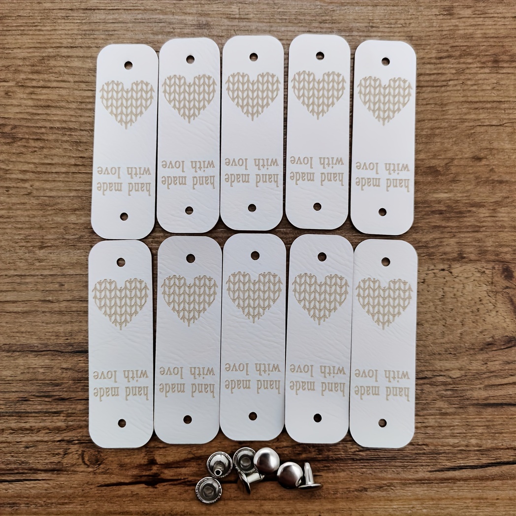 TEMU 10pcs Large "" Faux Leather Tags, , Includes 10 Sets Of Buttons - Ideal For Crochet & Knitting Projects, Craft Labels For Beanie Hats, Crochet