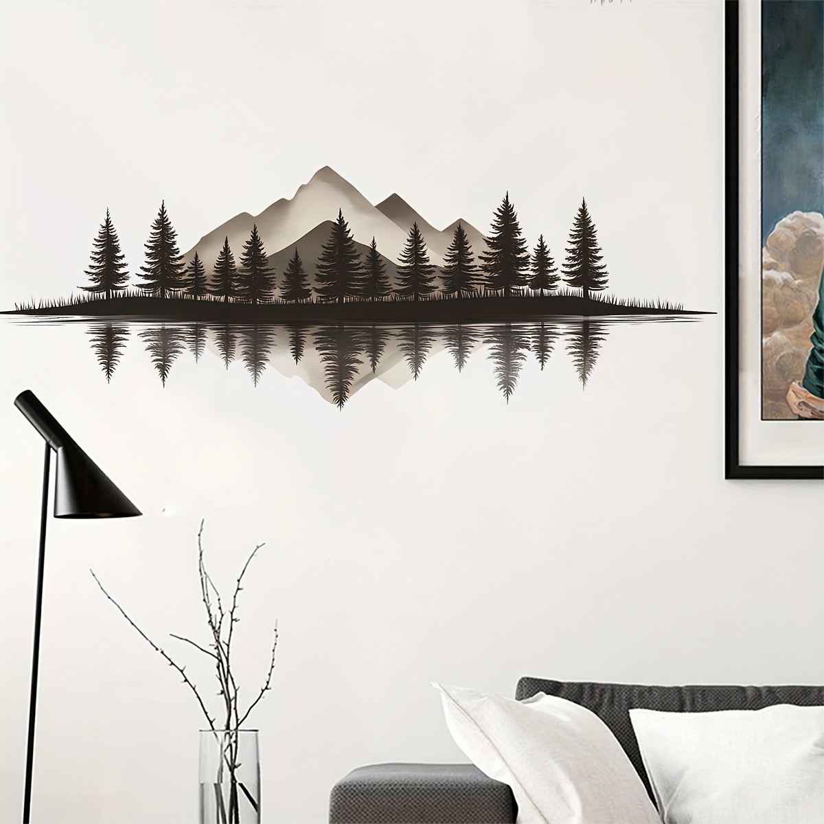 Image of 1pc Easy-to-apply Ink Painting Wall Sticker - Landscape, Removable Pvc Artwork For Bedroom, Living Room, Office, And Hallway Decoration