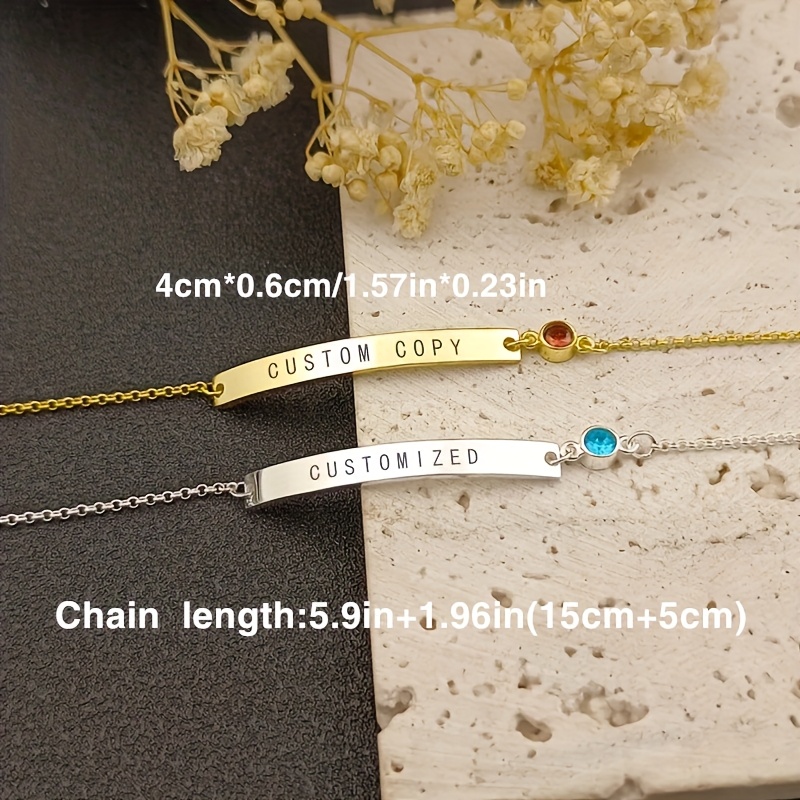 Personalized Birthstone Bracelet with Name Engraving, Golden Tone