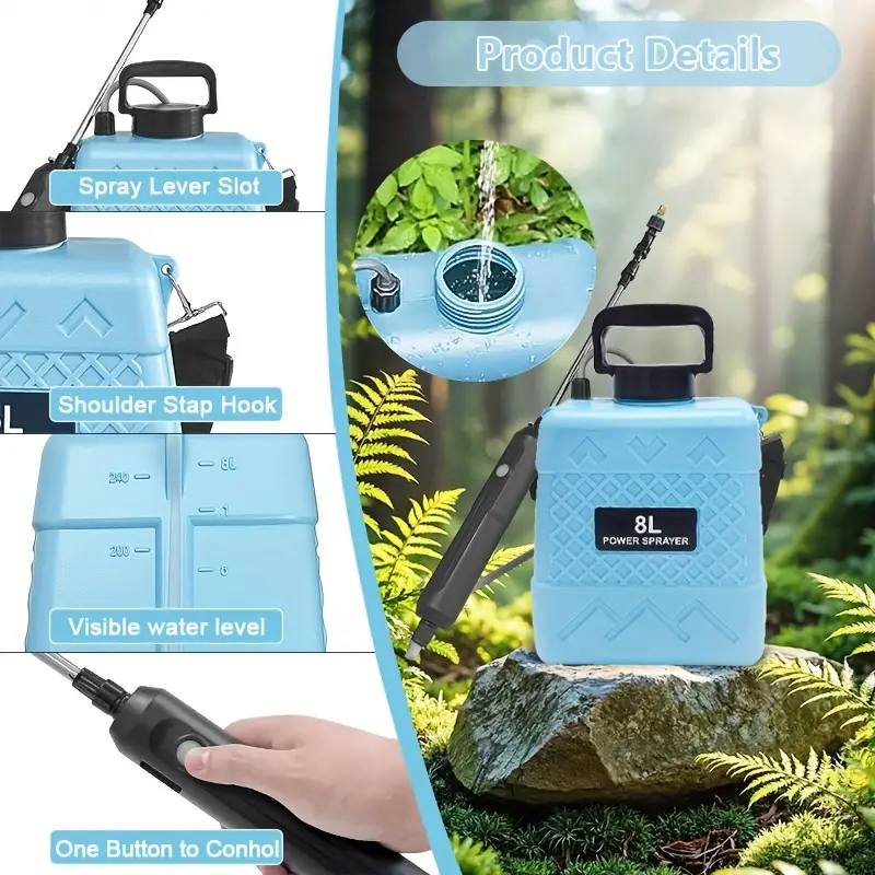 1 32 2 11 gallon usb rechargeable sprayer shoulder strap electric spray bottle with adjustable nozzles portable electric watering can 1500mah battery spray nozzles adjustable strap blue suitable for garden agriculture watering fertilizing details 7