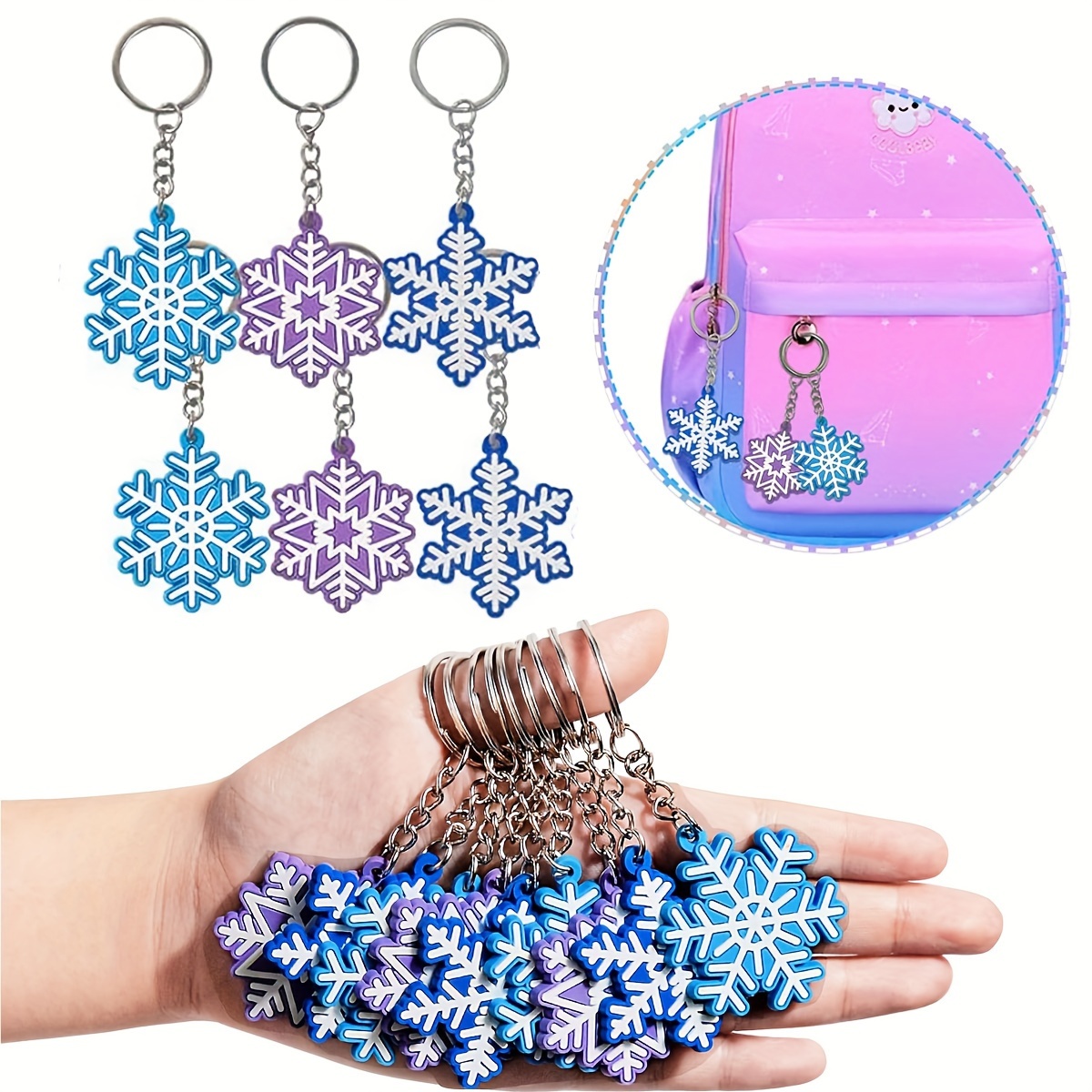 

6-pack Snowflake Keychain Favors For Winter Birthday Party, Non-electric Plastic Snowflake Prizes For Girls Ice-themed Party Gifts And Decorations