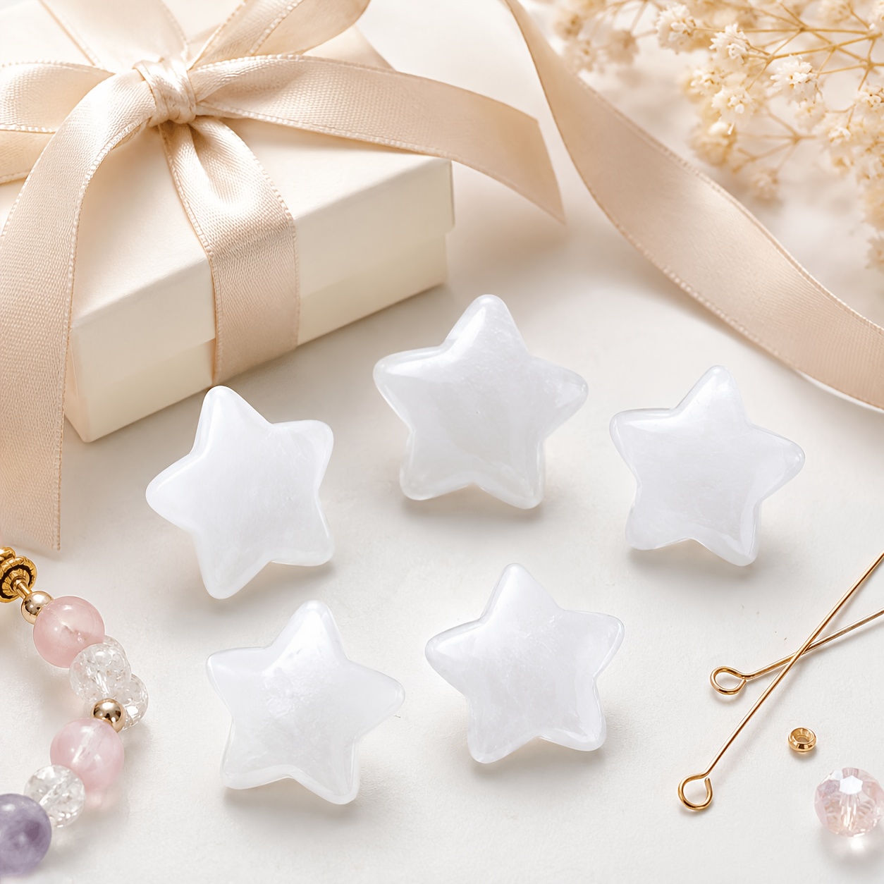 Natural Clear Quartz Star Stone, 20mm Polished Five-Point Star
