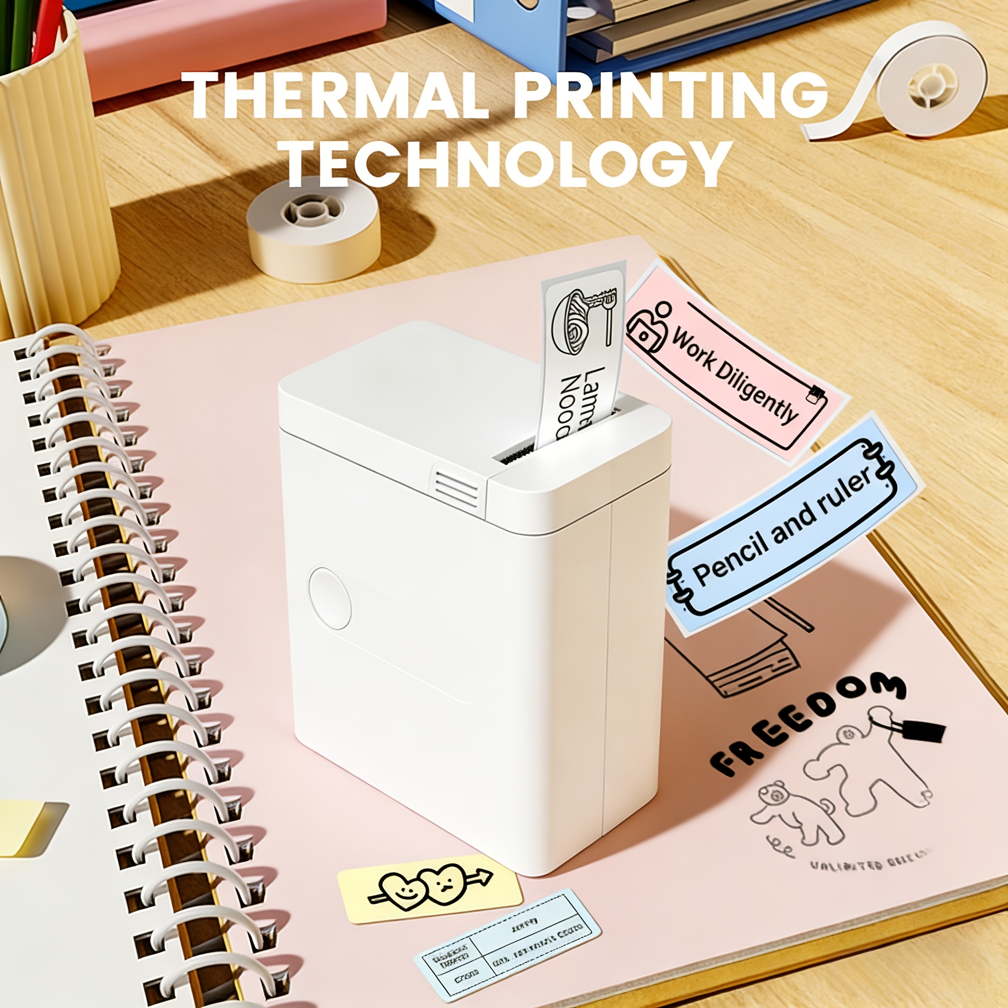 D12 Label Printer, Wireless D12 Self-adhesive , Portable , Wireless Self-adhesive Label Printer, Mini Label Printer, Smartphone Compatible, Home Use, White.
