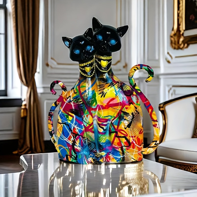 Image of Romantic Couple Cat Statue - Elegant Resin Love Figurine With Cat , Decor For Valentine's Gift For Girlfriend, Wife, - Perfect For Living Room & Bedroom Decoration (resin Statues)