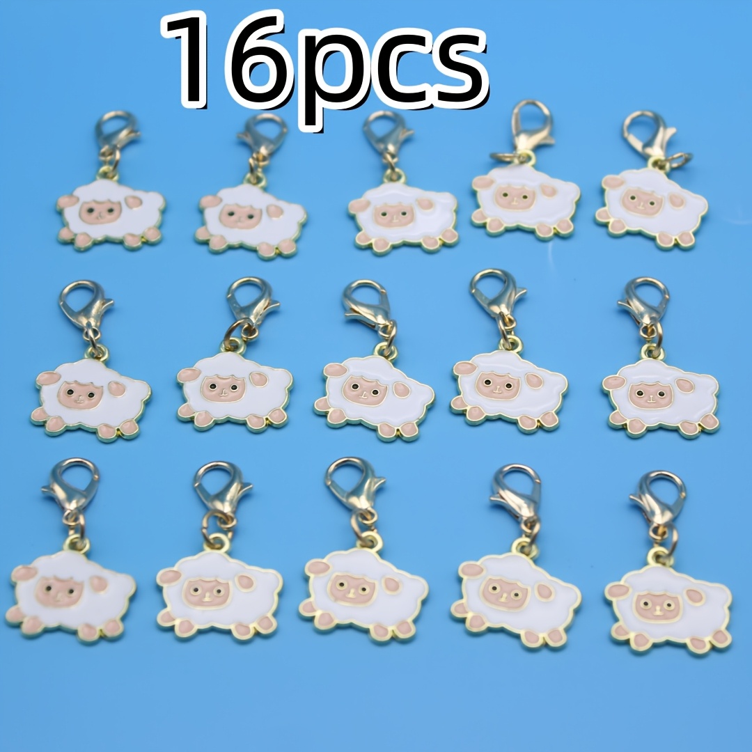 TEMU Cadeau pour Elle/Lui 16pcs Breloques Mignonnes et Douces en Émail Petit Blanc, Porte-clés de Sac avec Fermoir de Dessin Animé, Cadeau, Fête Noël