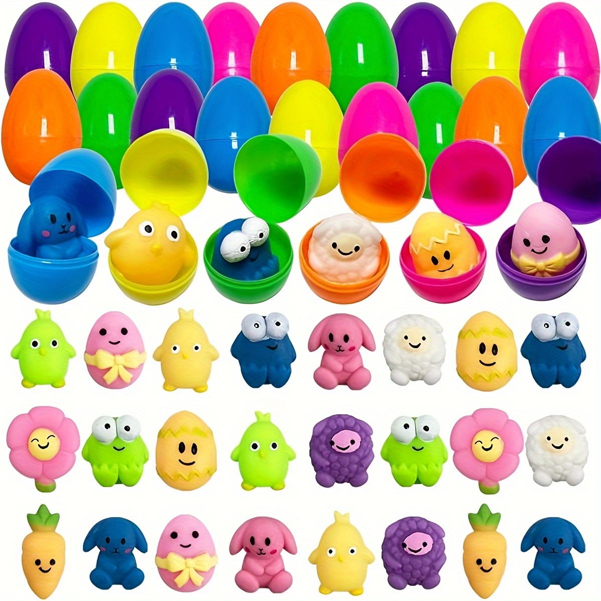 

6pcs/12pcs/24pcs Random Color Plastic Prefilled Easter Eggs With Easter Mochi Squishy Toys Inside, Easter Basket Stuffers, Easter Egg Fillers, Toys For Kids, Birthday Gifts, Easter Party Gifts