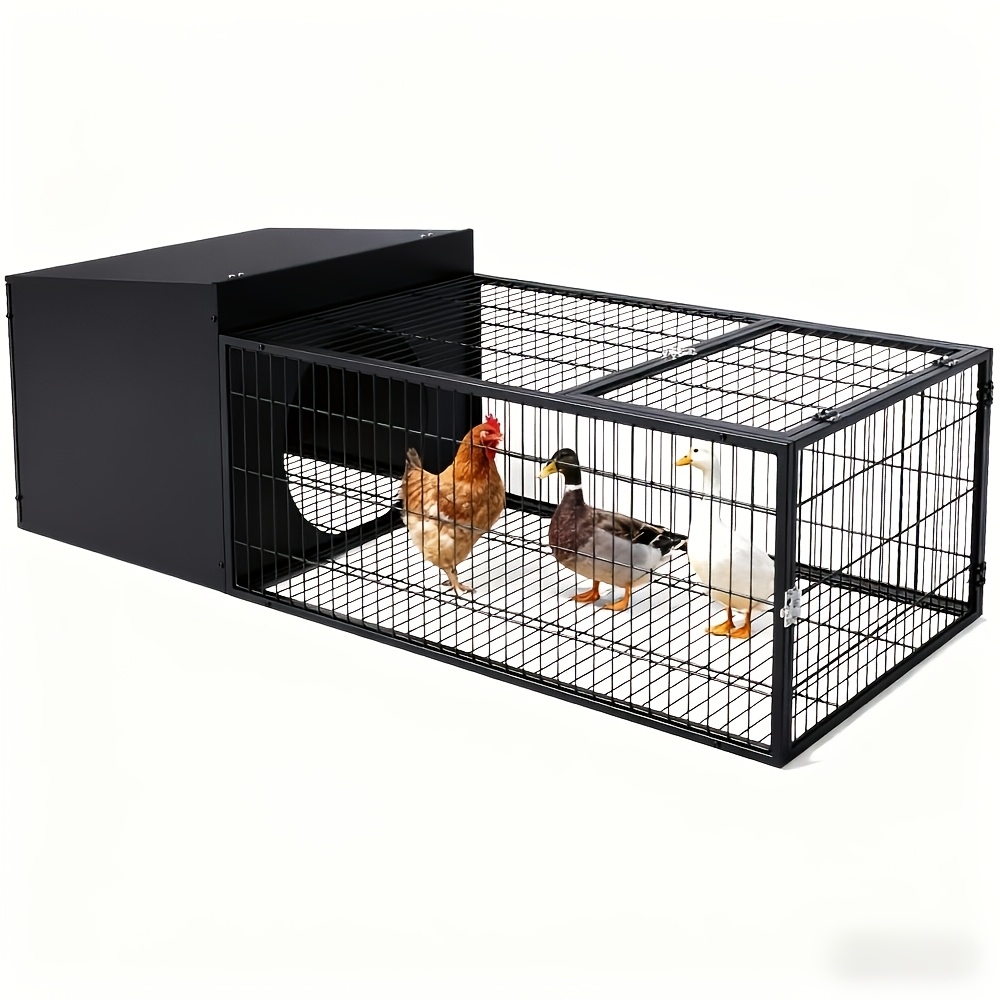 TEMU 125x55x45cm Metal Chicken Coop & Duck Cage With Run, Outdoor/indoor Poultry House, Shelter For Hens, Ducks, Rabbits - Heavy-duty Wire Enclosure