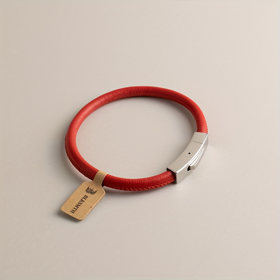 TEMU Pulseira Elegante de Couro para Mulheres - Pele de Vermelha com Fecho de Aço Inoxidável & de Madeira | , Design Minimalista para Casamentos &-image-17592472177083