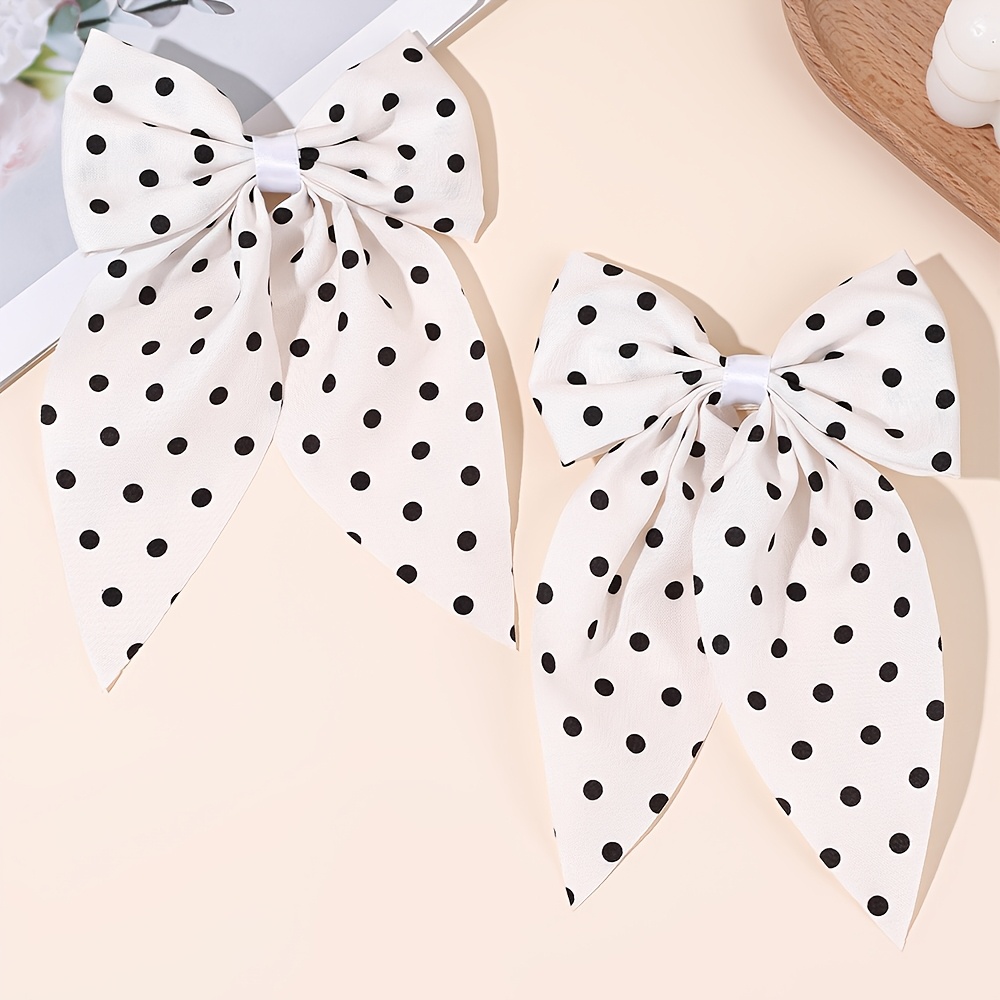 TEMU 2pcs Pince à Cheveux Nœud Long à Pois Cadeau Vintage Pois Tissu Barrettes Idéal Cadeau d'Anniversaire & Rentrée Scolaire pour Femmes