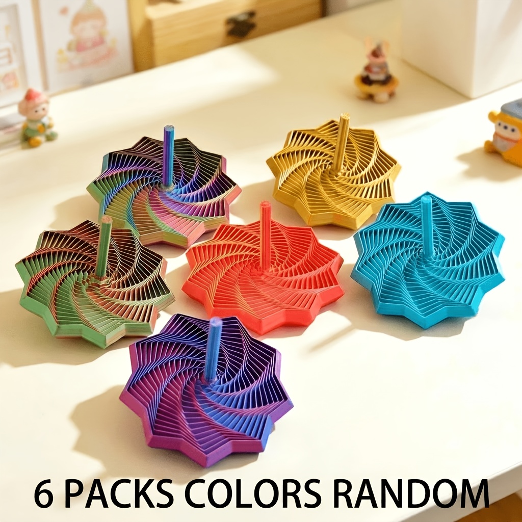 TEMU 6pcs Set Of Random Gradient Color Spinning Tops, Sensory-extending Relaxing Star-shaped Desktop Decor With Handle, 3d Printed Octagonal Shape,