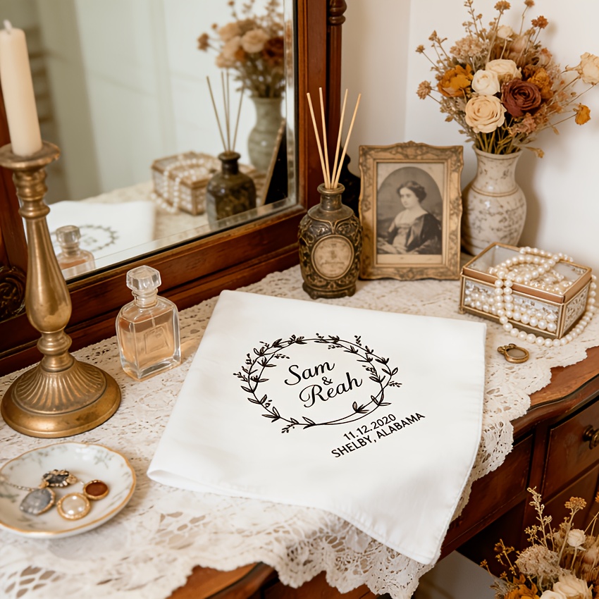 TEMU 1pc Custom Personalized Handkerchief, Personalized Wedding Napkin Handkerchief, Perfect Gift For Bride And Parents On The Wedding Day. Suitable