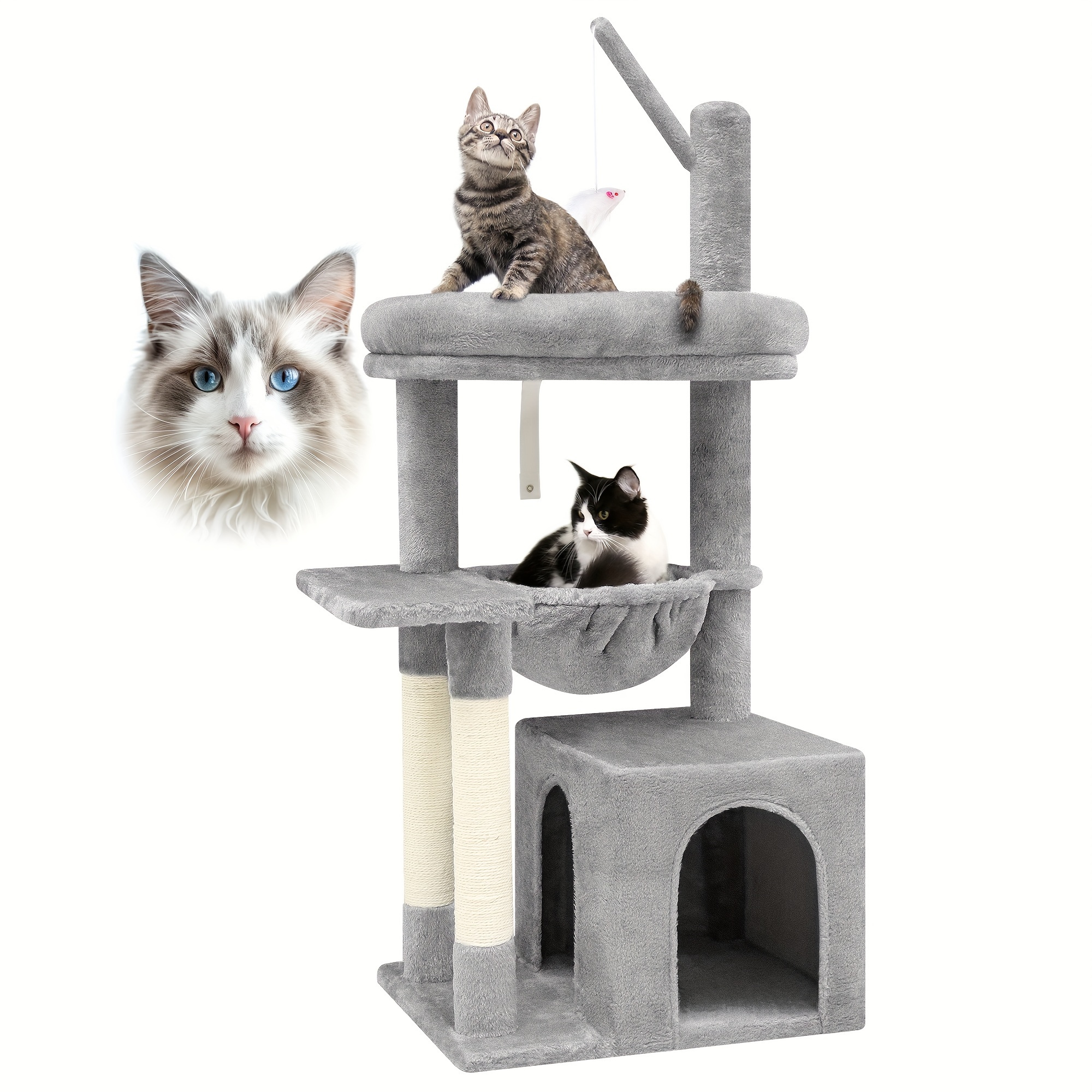 

F46a Cactus Cat Tree Tower | 46-inch Sturdy Cat Condo With Scratching Posts, Hammock, And Anti-tip Kit | Ideal For Small Spaces & Large | Premium Quality Materials