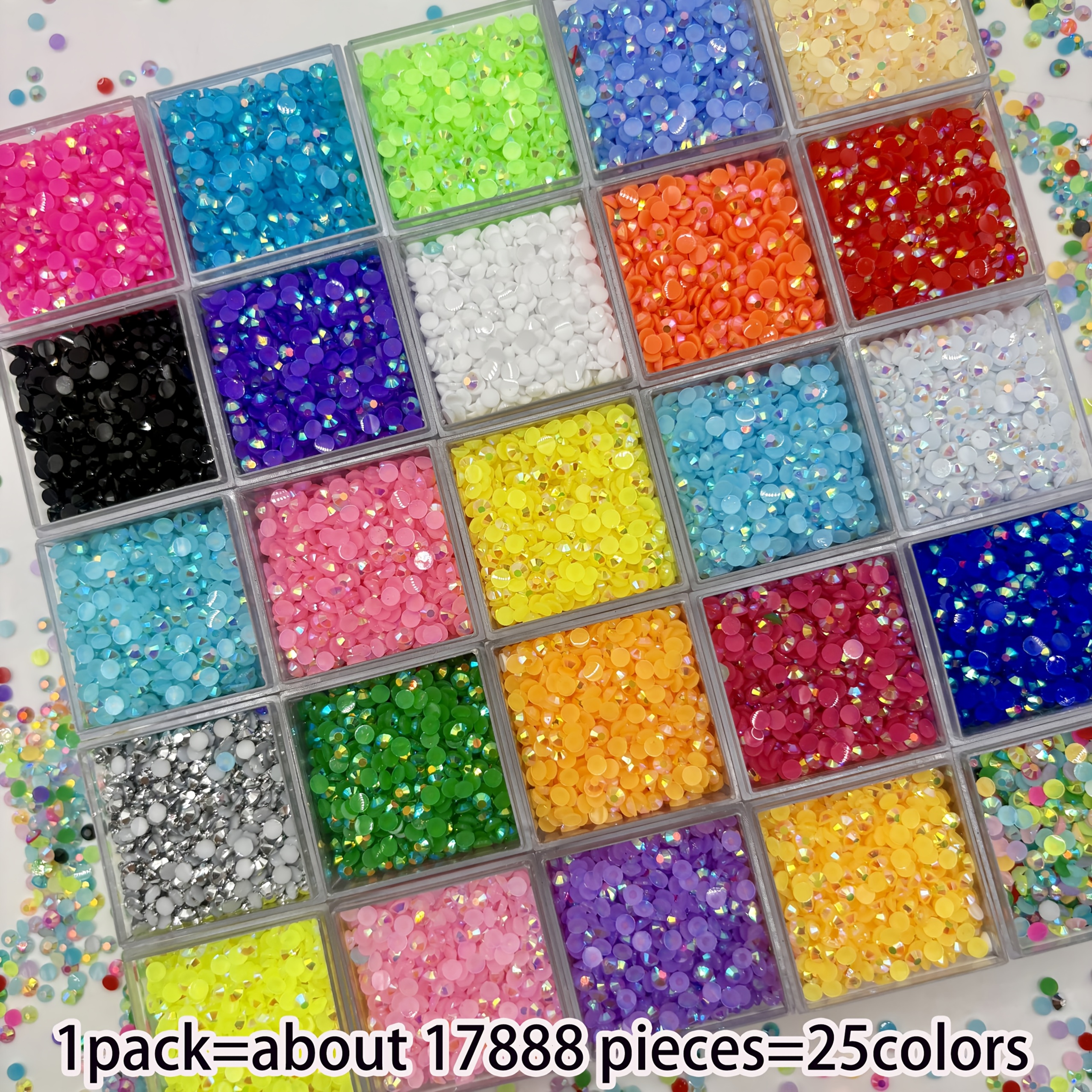 TEMU 17888 3mm Resin Flat Bottom Rhinestones, 25 Ab Color Flat Bottom Jelly Resin Rhinestones, Suitable For Cups, Bottles, Cups, Handmade Decoration,