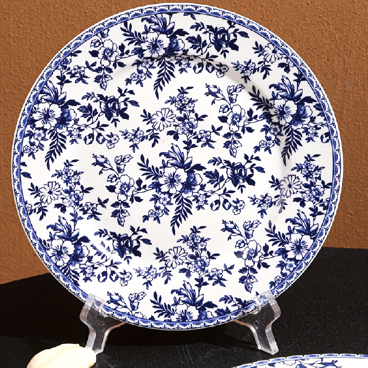 1pc Vintage Blue Floral Ceramic Plate, 10.23 Inches, Breakfast Dinner 