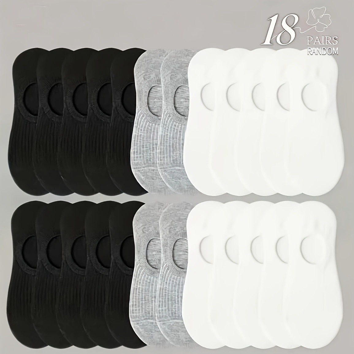 TEMU 18-pair Mixed Random Colors Solid Color Breathable Stretchable Elastic Black White Gray Socks For Men And Women