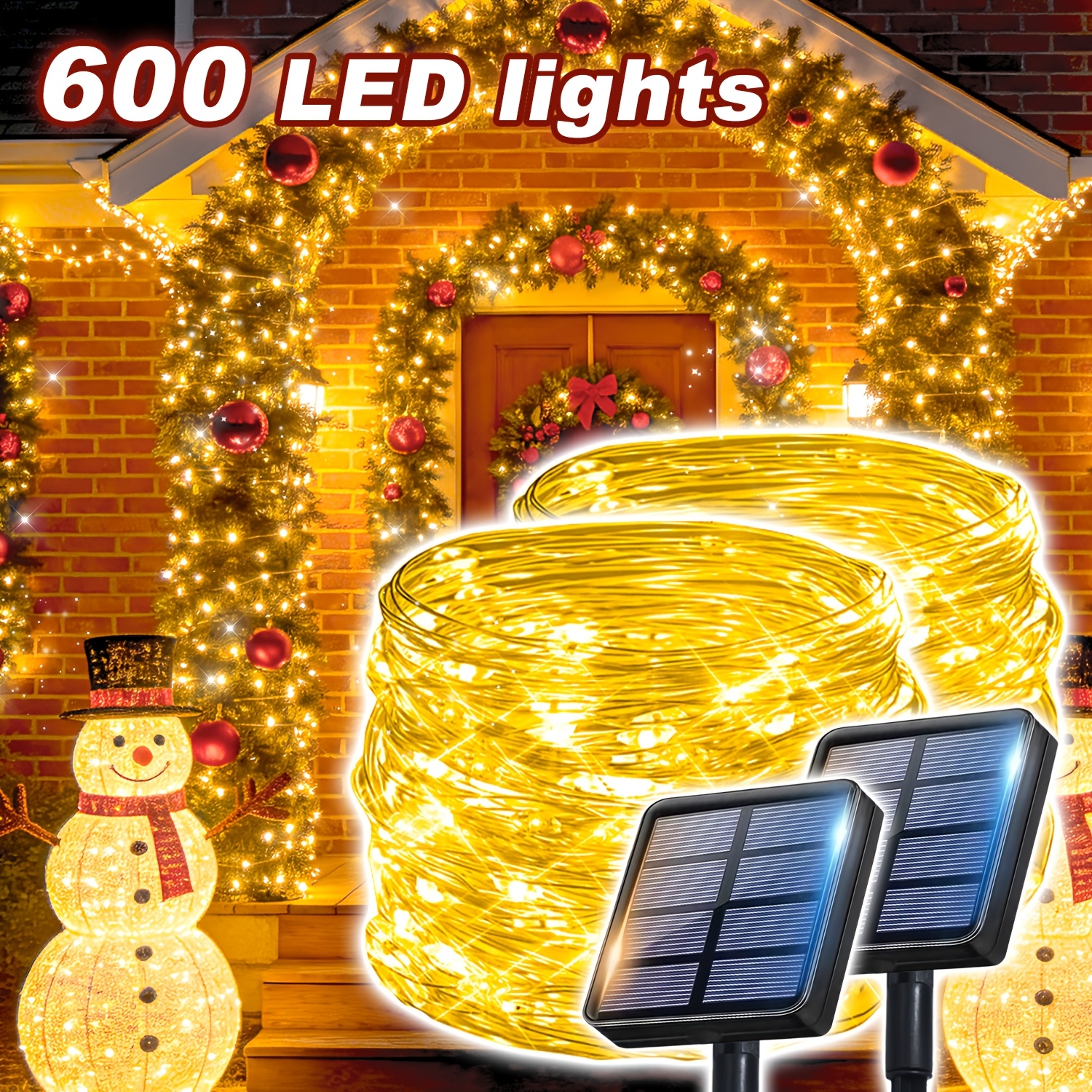 Image of 2 Pack Solar String Lights, Total 600 Led Silvery Copper Wire Fairy Lights, 12 Lighting , Outdoor Floral Decor For Garden, Fence, Patio, Yard, Christmas Tree, Lawn, Wedding & Party