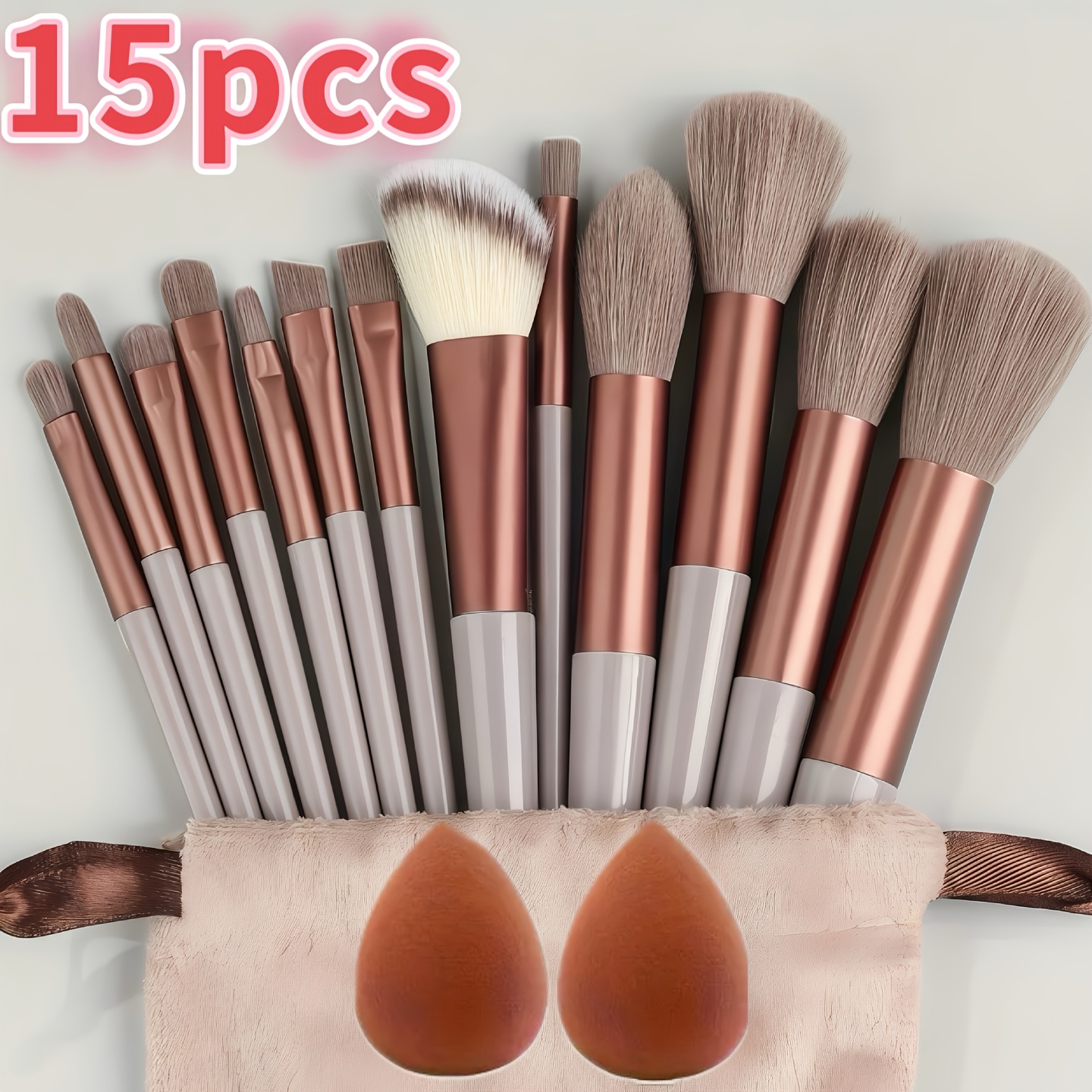 Image of 15pcs Luxury Makeup Brush Set, Golden Rose Golden And Brown Handles, Soft Synthetic Bristles - Kit - Precision Foundation, Eyeshadow, Contour Brushes, Suitable For Sensitive And Types