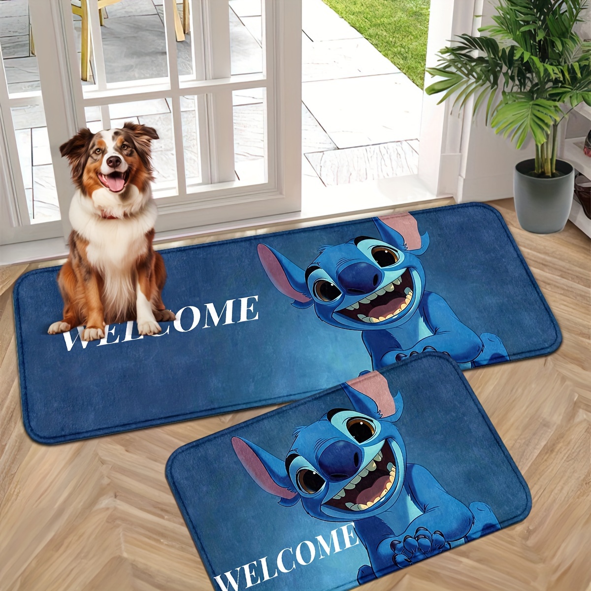 

Stitch Welcome Doormat Set - Polyester Lightweight, Non-slip, Washable Rectangle Entryway Rugs For Indoor And Outdoor Use, Ideal For Home Decor, Housewarming, And Holiday Gifts