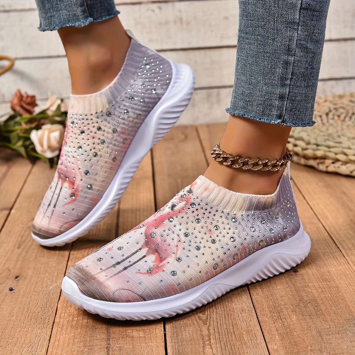 Floral fashion print trainers