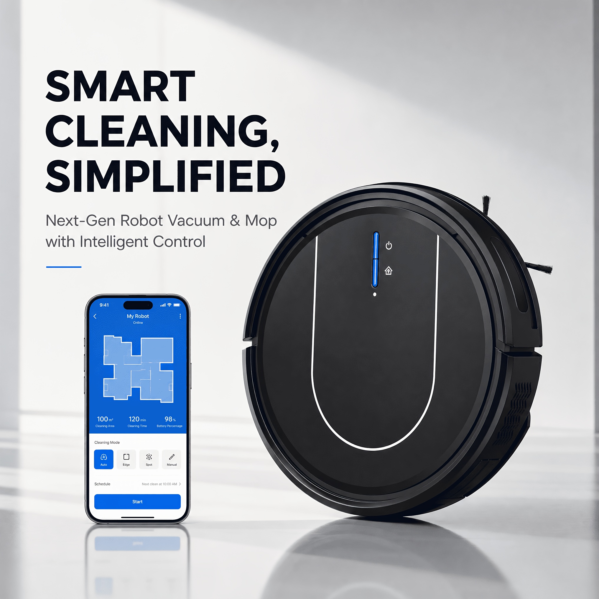 Image of Inse E2 Robot Vacuum Cleaner, 6000pa Strong Suction, 3-in-1 Sweep Mop Vacuum, 2.8" Ultra Thin Body, Anti-collision Anti-drop, 3 Cleaning , & Voice Control, 300ml Water Tank & 250ml Dust Box