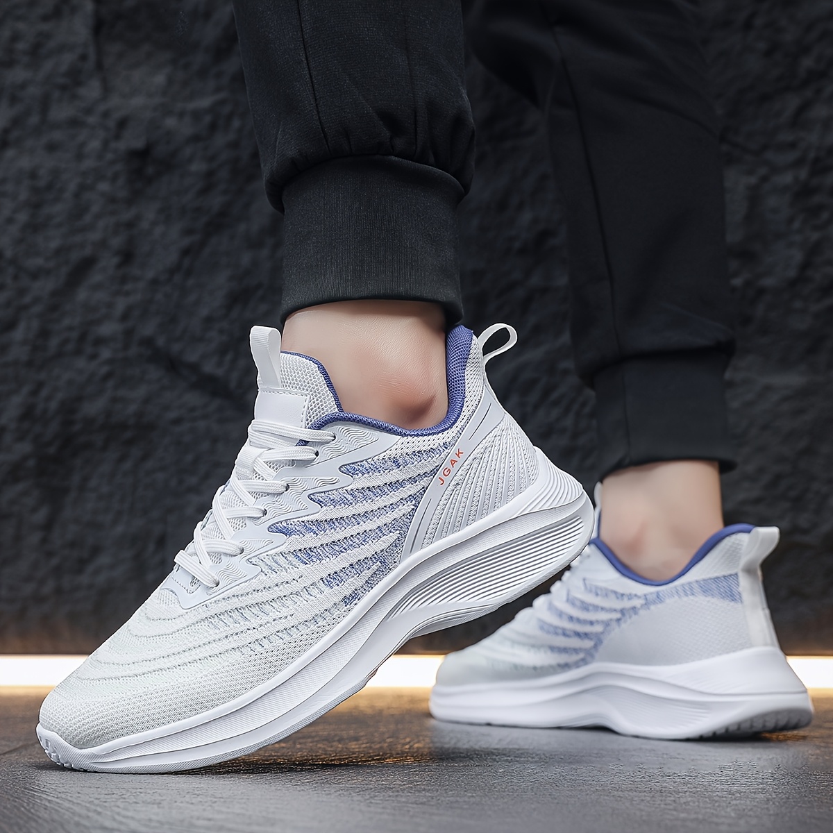 Men'S Plus Size Fashion Sneakers - Breathable Knit, All-Season Outdoor White, Low-Top Lace-Up, EVA Sole, Fabric Upper, Casual Sporty Design for Running, Hiking & Daily Wear, Plus Size Sneakers