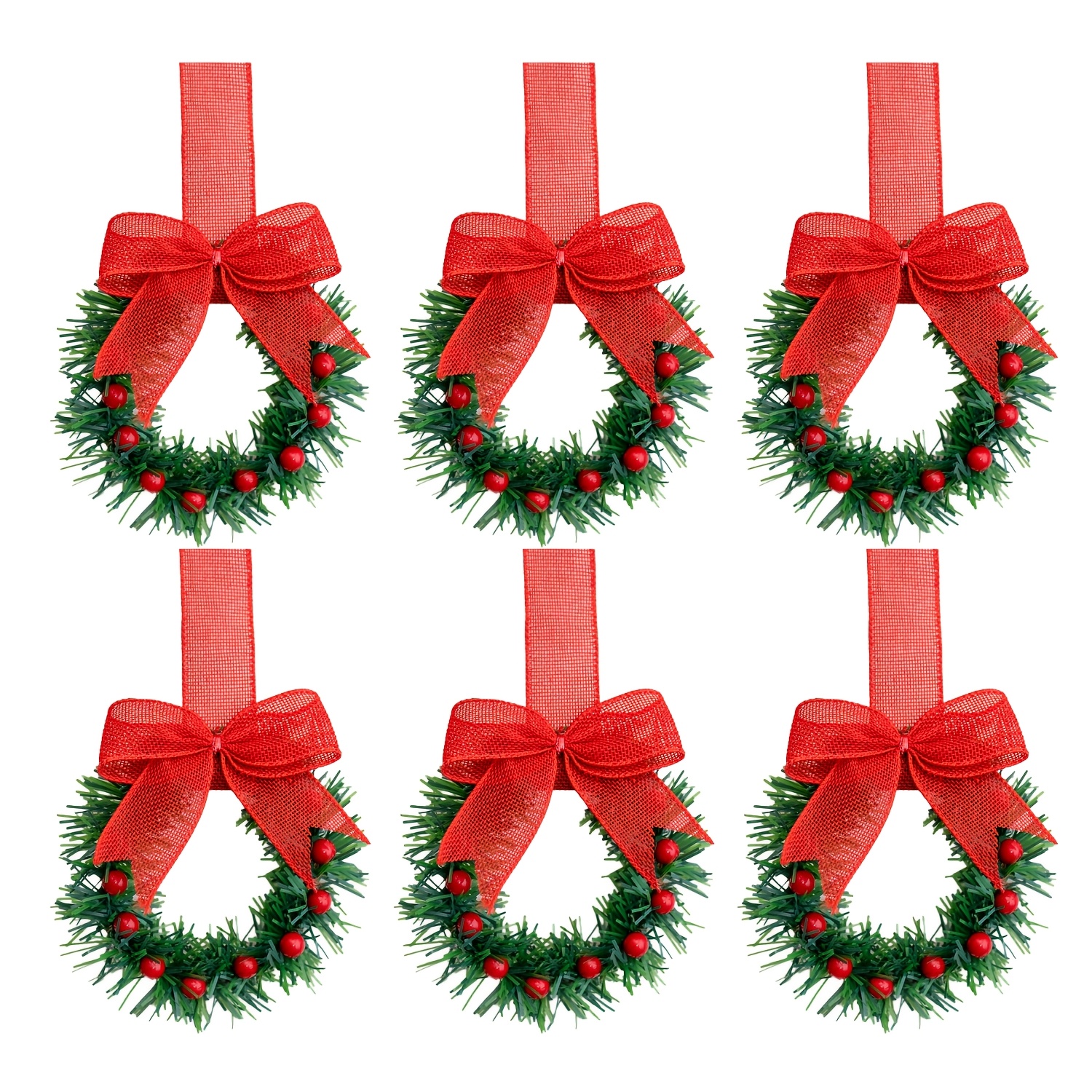 TEMU 6pcs Small Christmas Wreaths With Bow, Christmas Kitchen Cabinet Wreaths Wirh Red Berries, Mini Christmas Wreaths For Centerpiece Front Door
