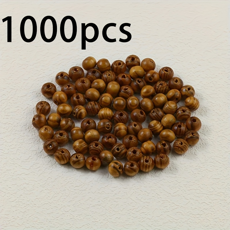 Image of 500/1000pcs 8mm Wooden Round Striped Spacer Beads, Natural Wood Grain Decorative Beads, Bracelet Necklace Jewelry Craft Supplies