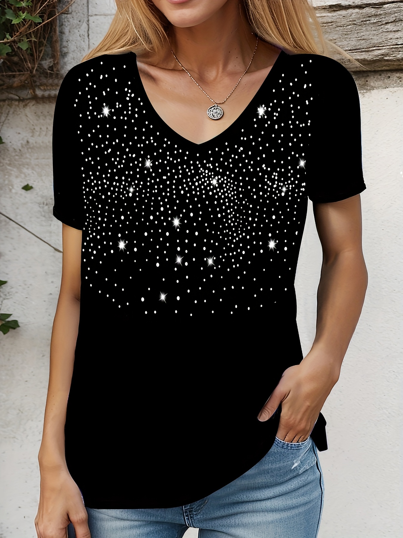 Con Piedras Camisetas Pedreria Mujer Damas Elegantes Camiseta