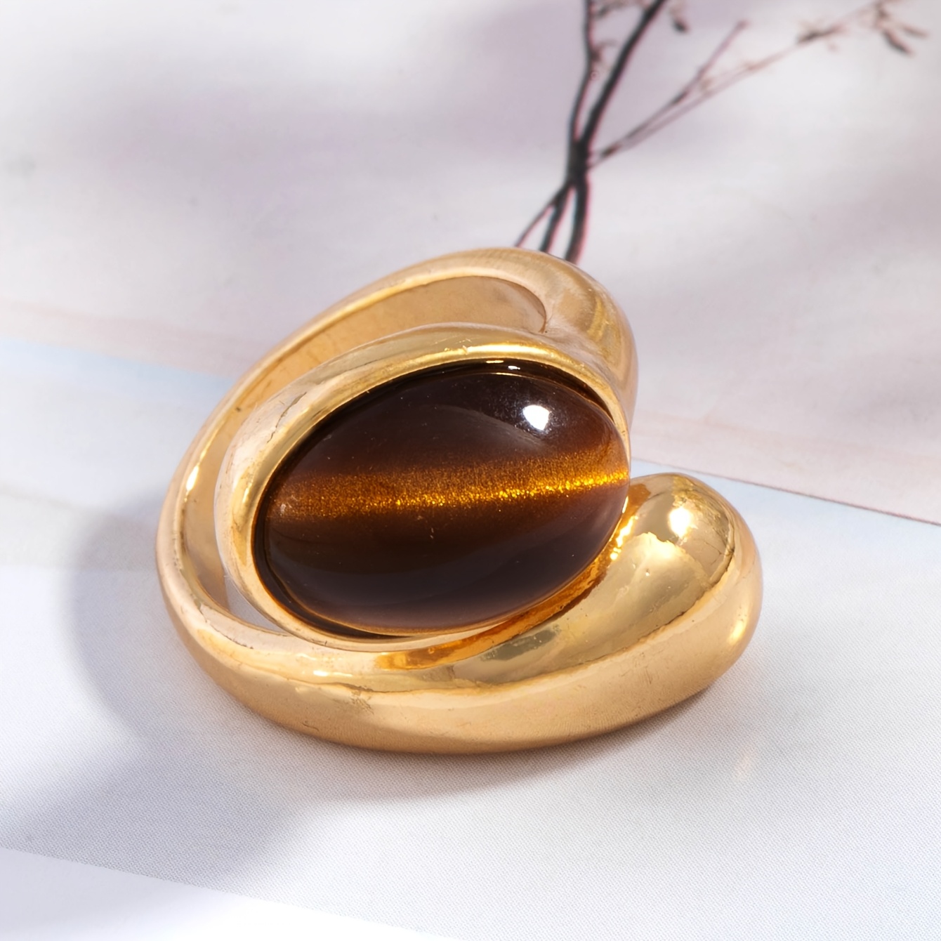 TEMU A Fashionable And Elegant Irregular Tiger Eye Stone Ring For Women, Suitable For Daily Wear And Gatherings