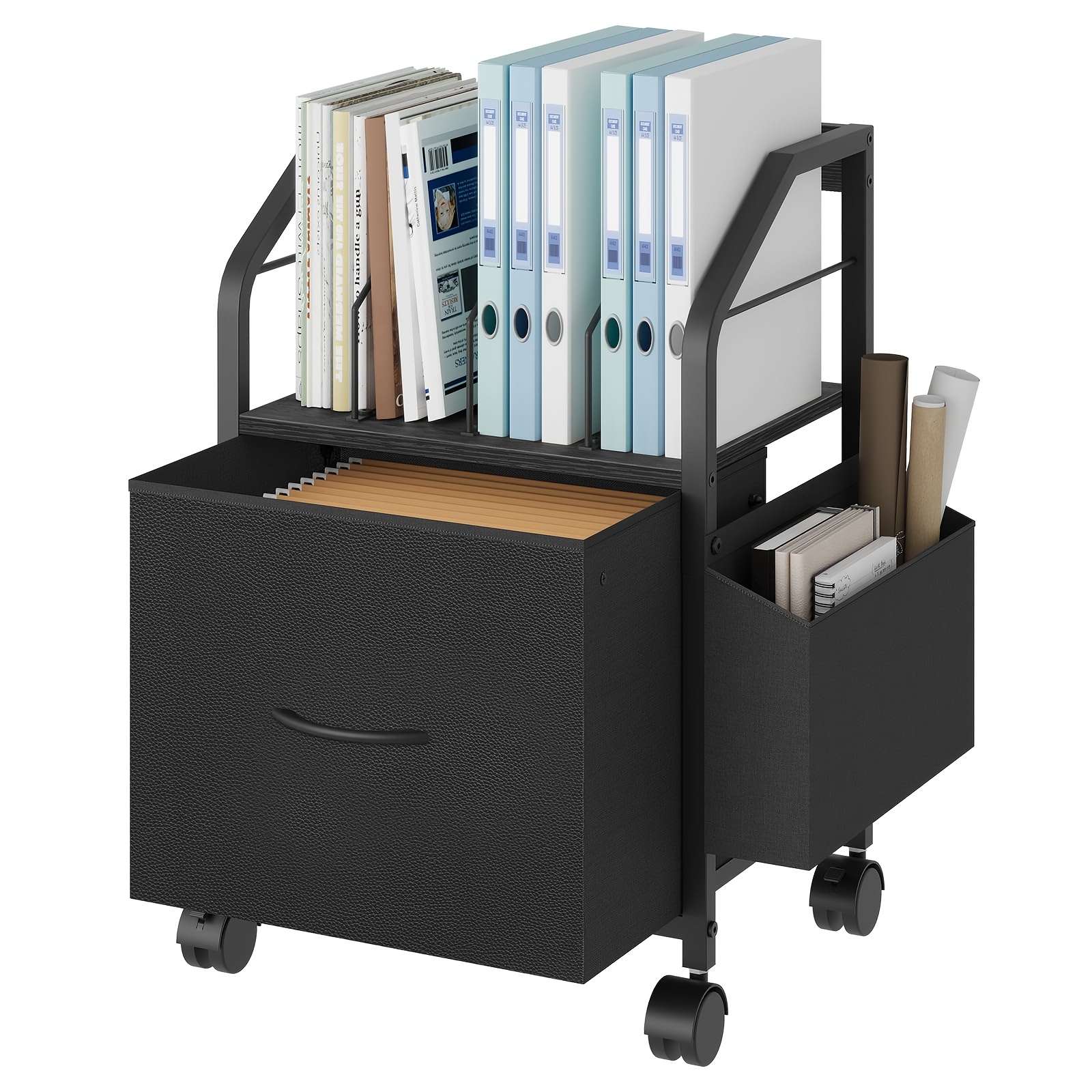 TEMU Single Drawer Non-woven File Storage Box With Dividers And Side Pockets | Small File Cabinet Suitable For A4/letter Size Files, Under-desk