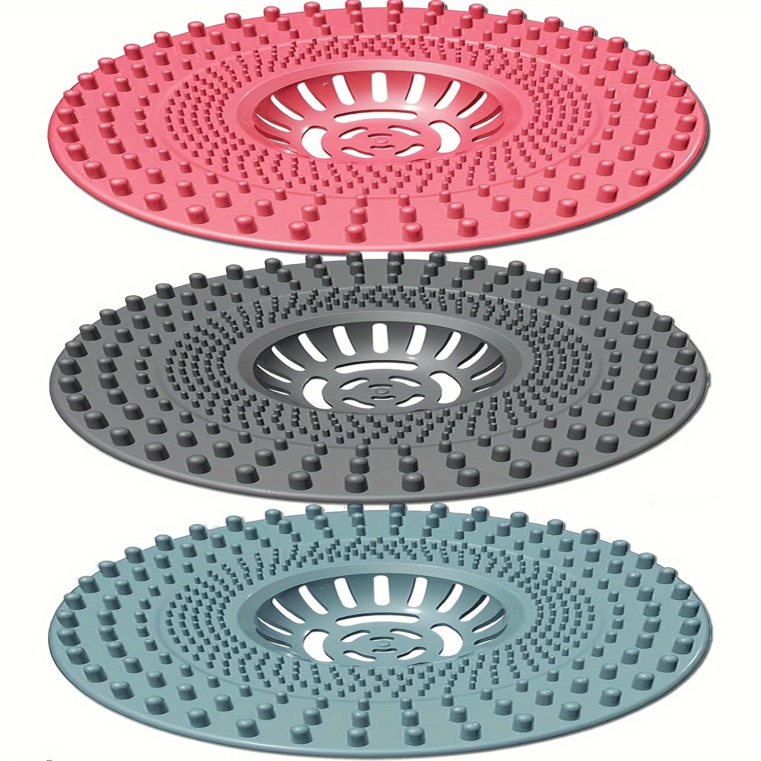 

3pcs - Silicone Hair Filter, Drain Clean And For Kitchen And Bathroom Drains, Drain Cover, Bathroom Sink Drain Filter, Silicone Kitchen Deodorizer Plug, Bathroom And Kitchen Gadgets (gray, Pink, Blue)