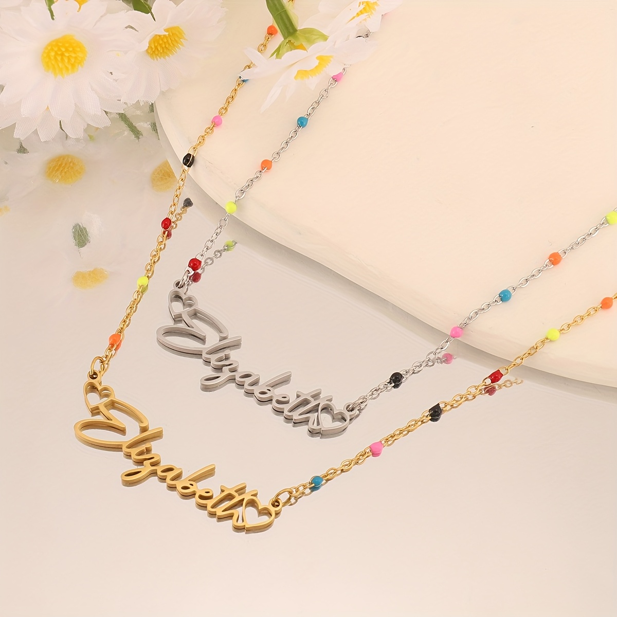personalized elizabeth name necklace heart pendant elegant Temu