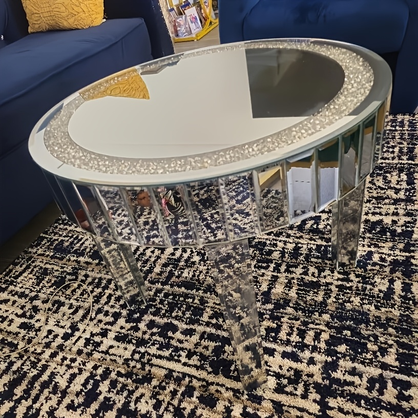 AESOME 23.62'' Mirrored Round Coffee Table for Living Room Modern Glass Accent Table with Crystals Inlay Silver Sofa Accent Table for Home & Office