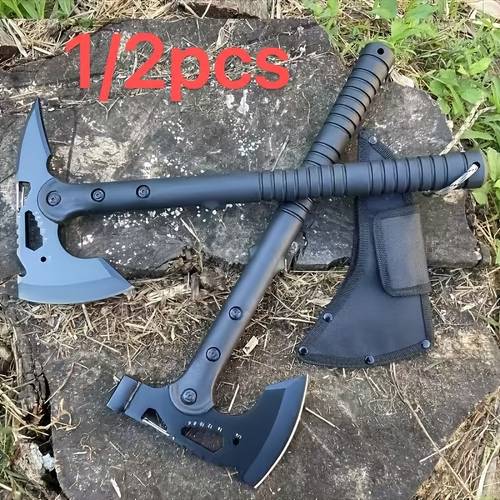 1 2pcs camping outdoor survival axe with saw multi functional outdoor firewood chopping camping combat axe suitable for hiking firewood jungle survival for firefighters hunters campers durable