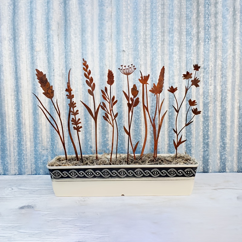 E-shop [2D Flach] 12-teiliges Set, Rustikaler Blumenstrauß – 40 cm/15,75 Zoll – Wildblumen für Pflanzentopf-Dekoration – - Gartendeko –