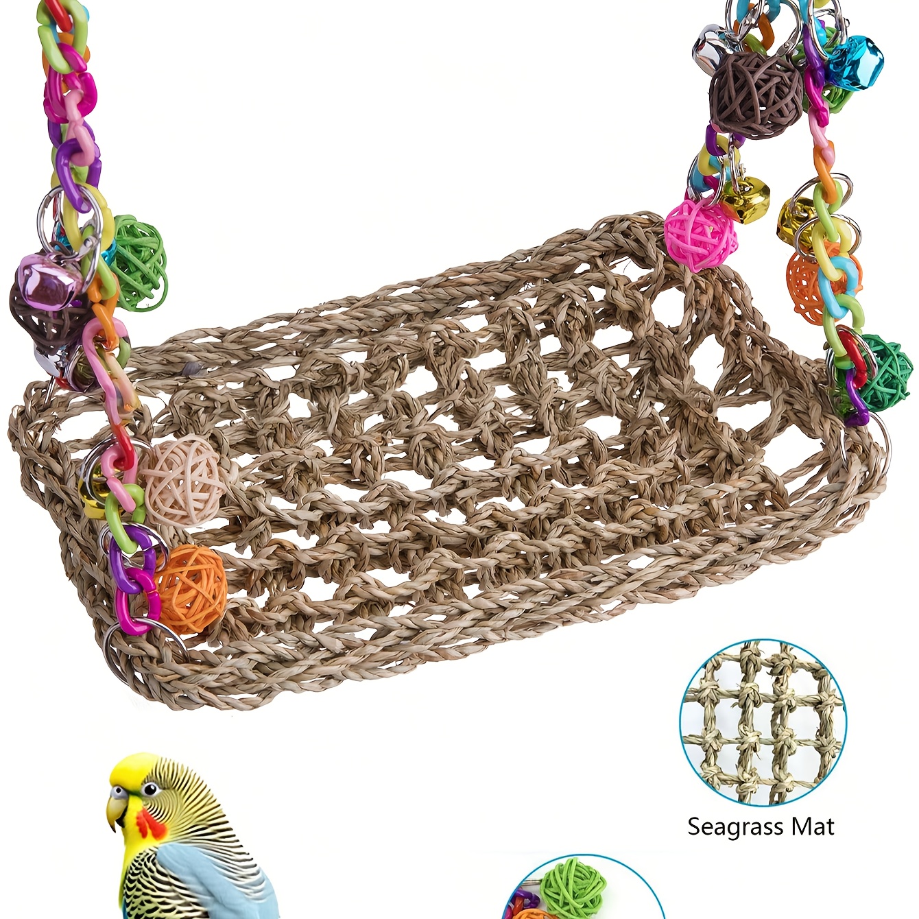 1 Parrot Acrylic Swing Stand, Rattan Ball Colorful Chain Double Layer Swing, Climbing Net Hammock, Educational Bird Supplies, Bird Cage Additions, Parrot Toys, (All Additions Are Randomly Assembled in Color) - Image 5