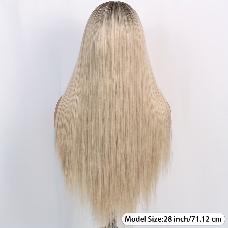 28 inch long straight wig dark roots featuring an ombre - Temu display picture 1