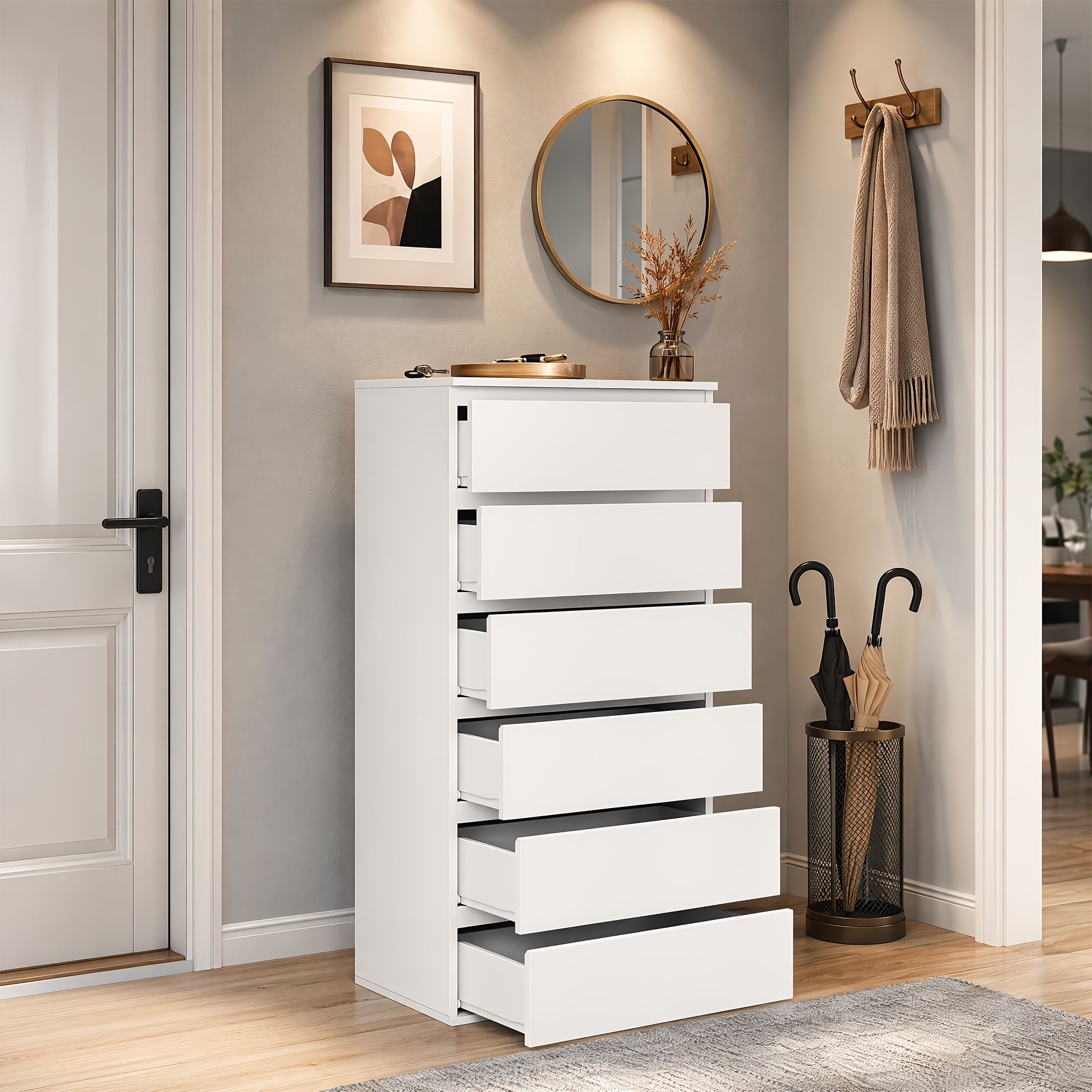 E-shop Kealive Moderne Kommode mit Holz – Hoch, geeignet für Flur, Schlafzimmer, Wohnzimmer, platzsparendes Sideboard mit reichlich geschlossenem