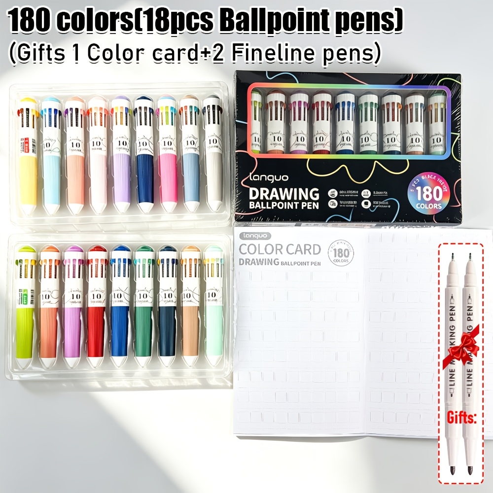 TEMU New 180 Color Ballpoint Pen Set (gifting 1 Color 2 Pens)professional Artistic Use, Comfortable Soft Retractable Colored Ballpoint Pens For