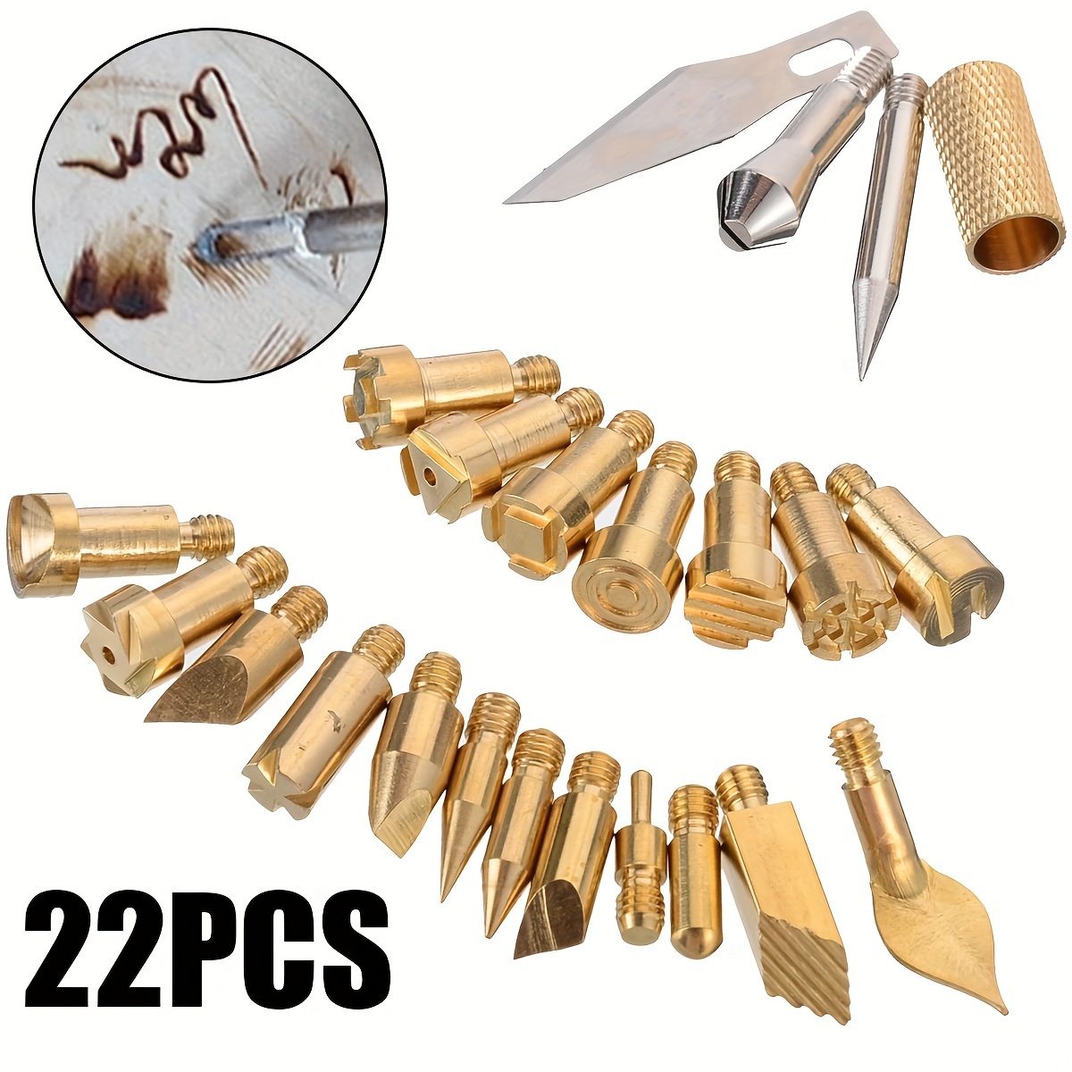 

22pcs Wood Burning Pen Tip Craft Set Iron Carving Pyrography Tool Art Soldering Pen Brass Welding Tips For Wood Embossing