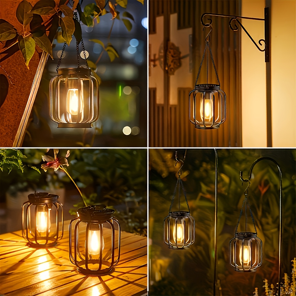 Farol Colgante Solar para Exteriores, Lámpara de Mesa, Tira de Luz Solar de Metal con Gancho, Farol Brillante y Cálido, Decoración para Exteriores, Lámpara Colgante, Decoración para Jardín, Terraza, Porche, Balcón