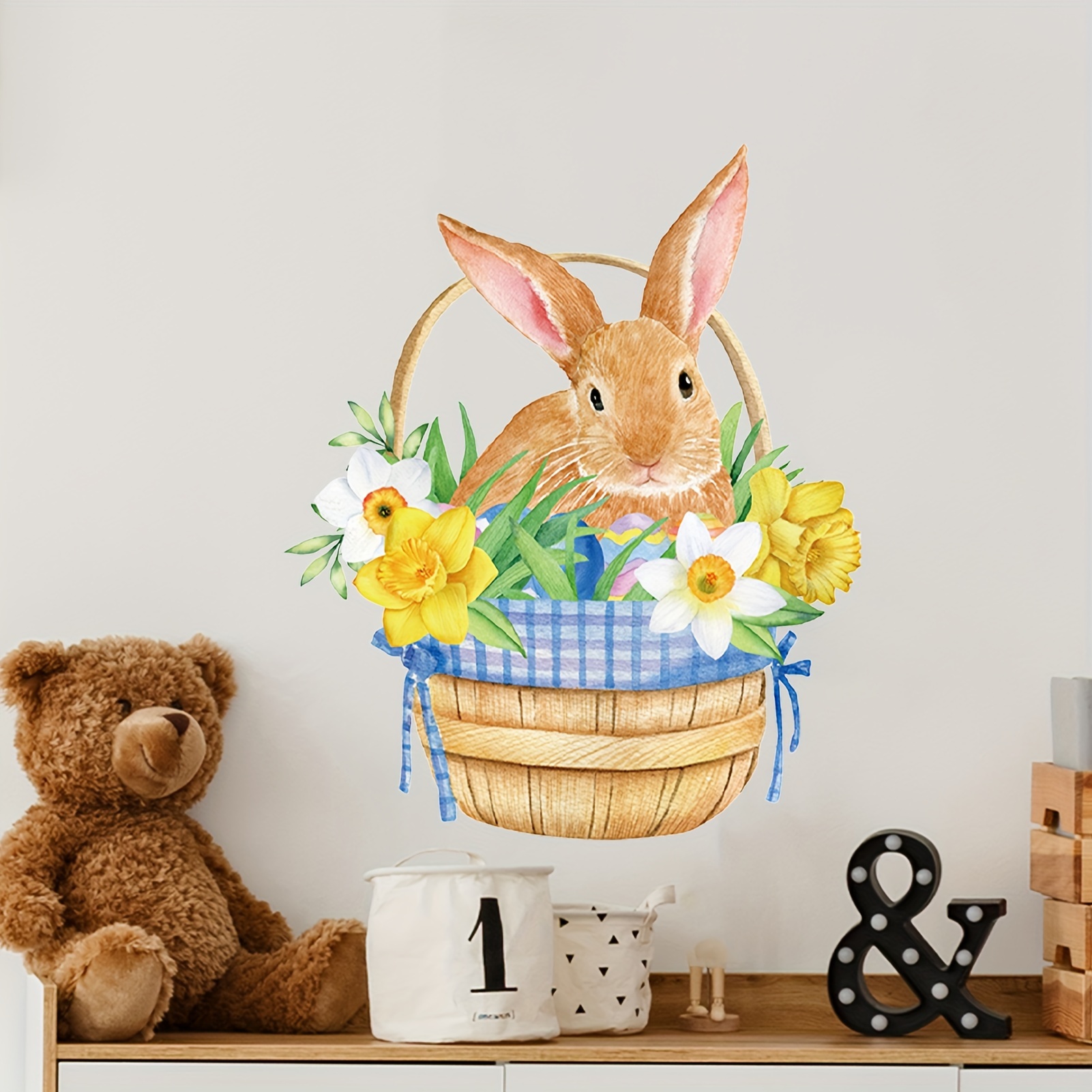 Happy Easter Wall Stickers Pvc Cute Cartoon Rabbit Flower - Temu ...