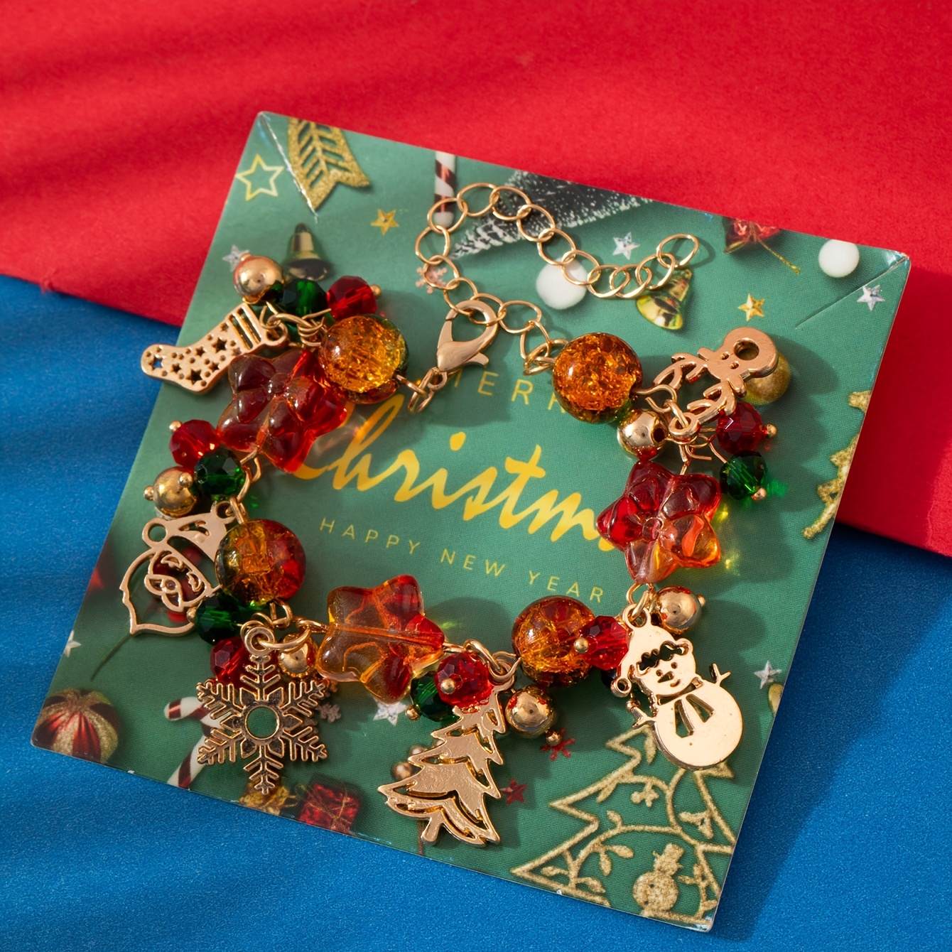 TEMU Bracelet de perles dopamine décontracté et polyvalent style Ins, ambiance de Noël, transfrontalier européen et américain