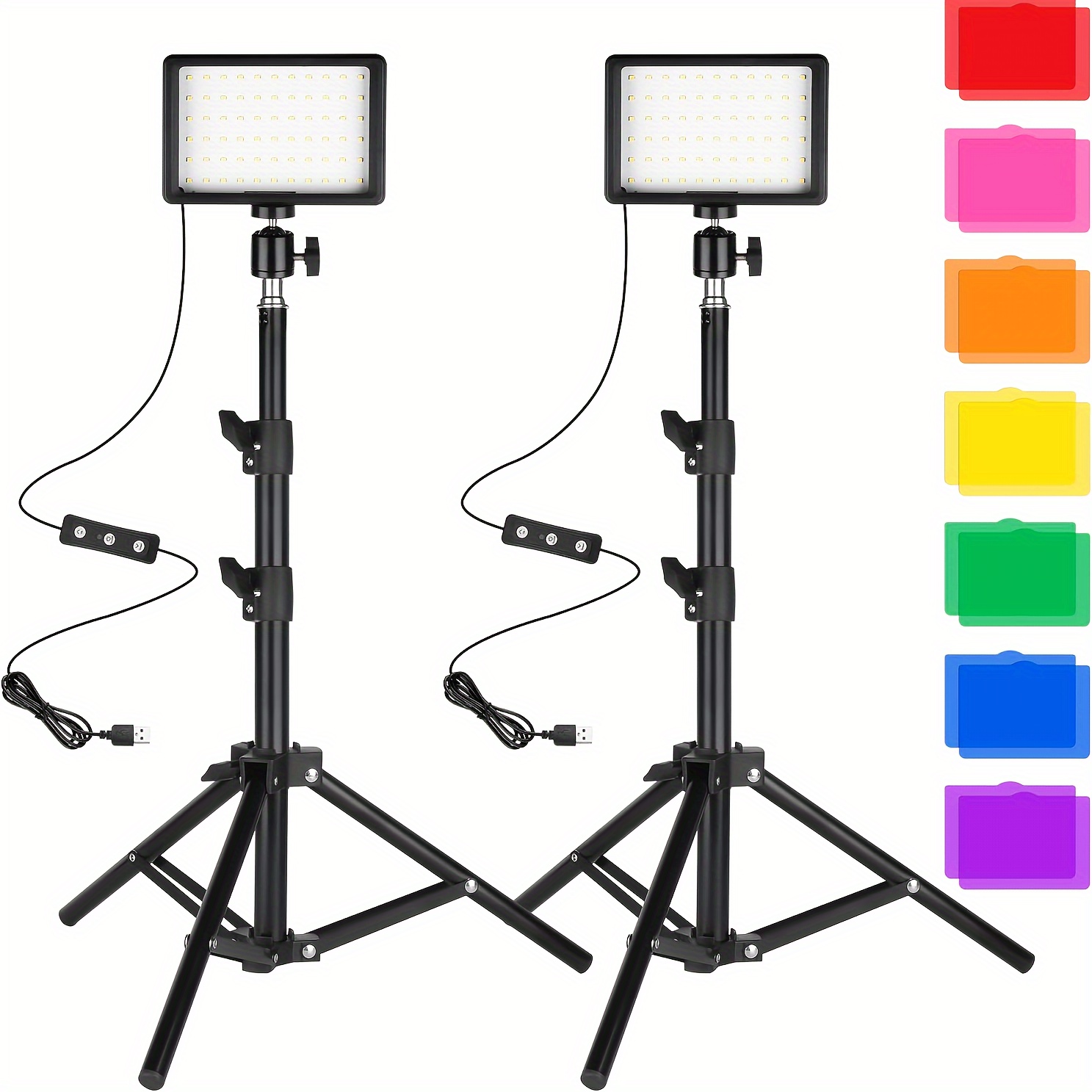 

Led Photo And Video Light 2 Packs With Tripod And Color Filter, Ci-foto Dimmable 5600k Usb Led Continuous Light Photography Light, Suitable For Photography Studio, Video Recording, Game Streaming
