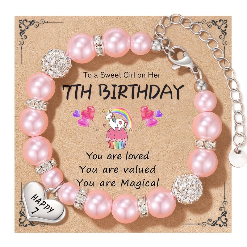 TEMU Birthday Gift Heart-shaped Beaded Bracelet, Birthday Party Gift Bracelet Perfect For Daughters, Granddaughters, And Nieces. Comes With A Card.