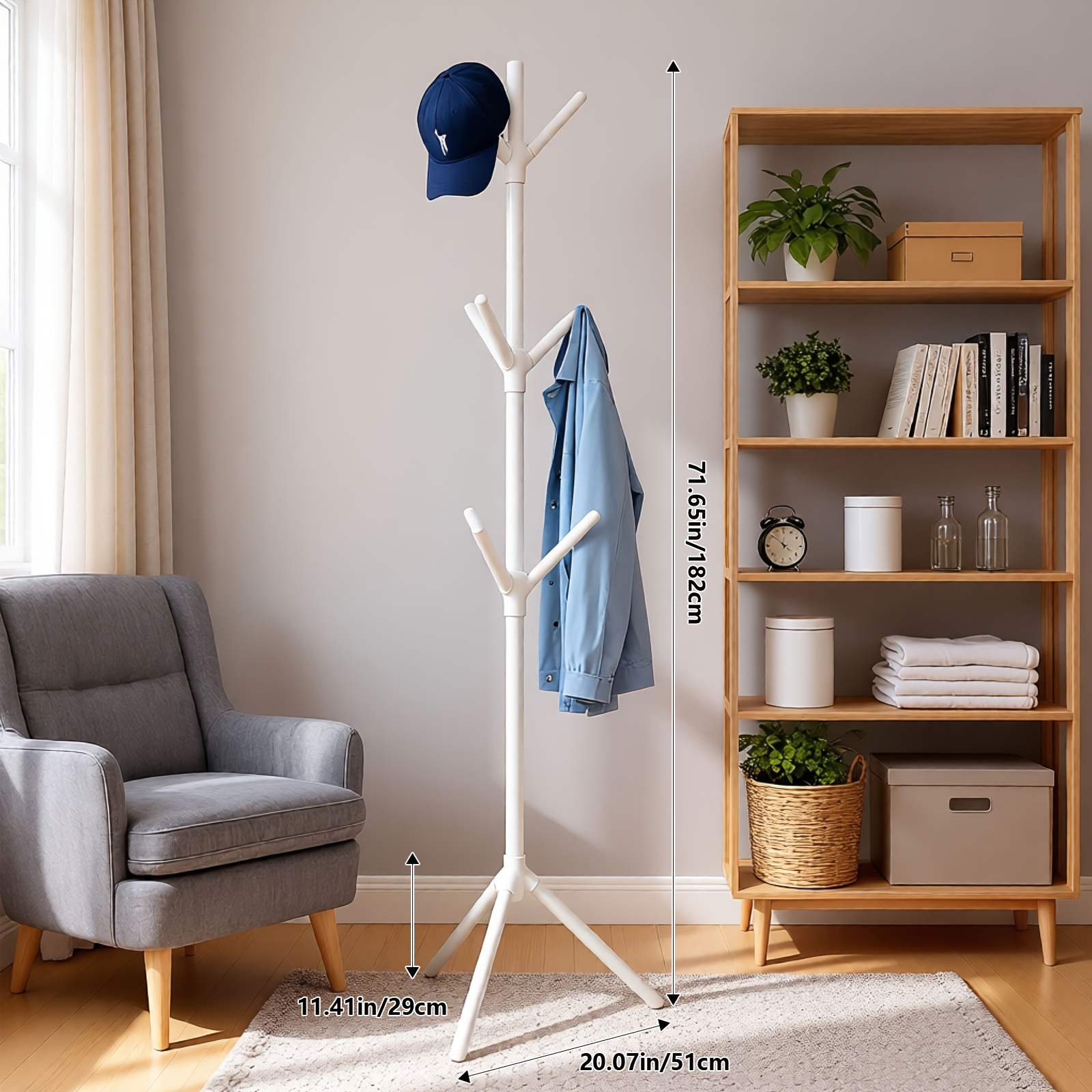 TEMU Modern Vertical Coat Rack, With A And 9 Hooks, An Elegant And Beautiful Coat Tree, Suitable For Entrance And Bedroom, -saving Clothing Storage
